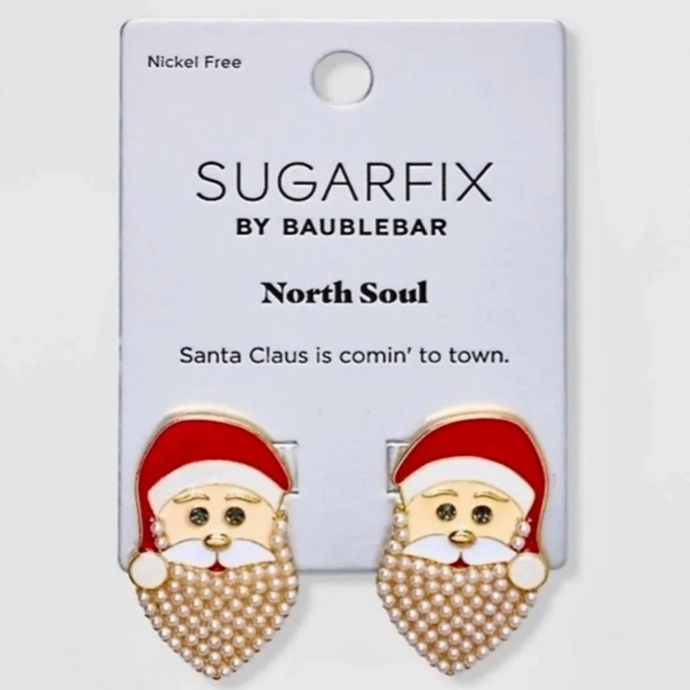SUGARFIX by BAUBLEBAR Christmas ‘North Soul’ Santa Claus Faux Pearl Earrings NWT